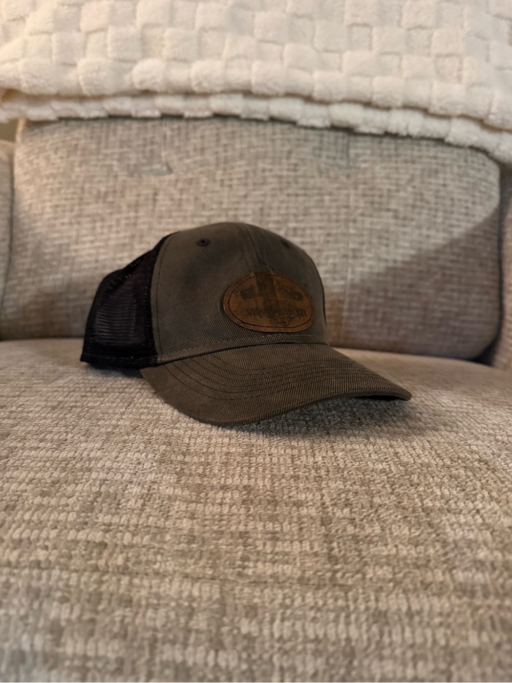 Dark Grey Trucker Hat with Leather Patch